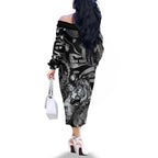 Personalised Maori Romantic Valentine Family Matching Off The Shoulder Long Sleeve Dress and Hawaiian Shirt The Hongi Kiss Black Galaxy