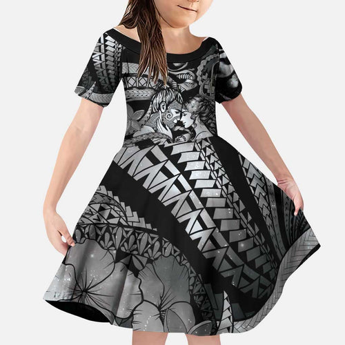 Personalised Maori Romantic Valentine Family Matching Off Shoulder Short Dress and Hawaiian Shirt The Hongi Kiss Black Galaxy