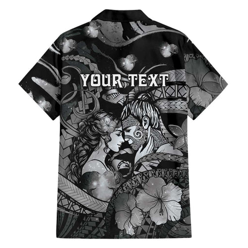 Personalised Maori Romantic Valentine Family Matching Off Shoulder Short Dress and Hawaiian Shirt The Hongi Kiss Black Galaxy