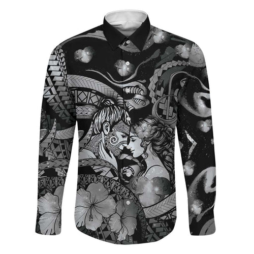 Personalised Maori Romantic Valentine Family Matching Puletasi and Hawaiian Shirt The Hongi Kiss Black Galaxy
