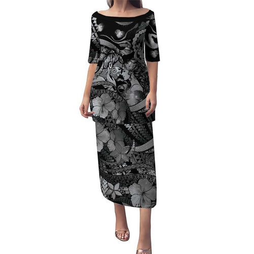 Personalised Maori Romantic Valentine Family Matching Puletasi and Hawaiian Shirt The Hongi Kiss Black Galaxy