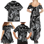 Personalised Maori Romantic Valentine Family Matching Summer Maxi Dress and Hawaiian Shirt The Hongi Kiss Black Galaxy