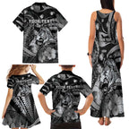 Personalised Maori Romantic Valentine Family Matching Tank Maxi Dress and Hawaiian Shirt The Hongi Kiss Black Galaxy
