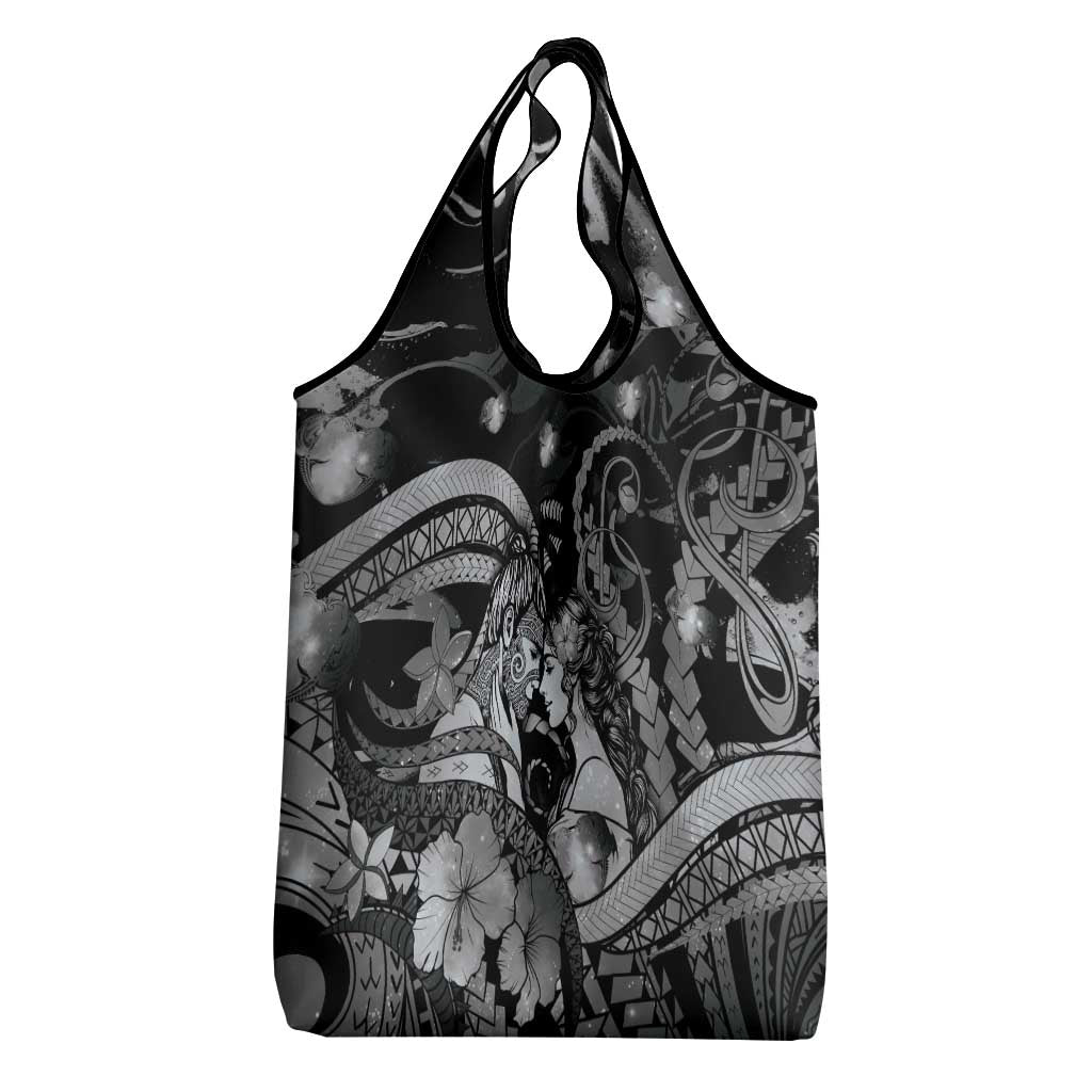 Maori Romantic Valentine Grocery Bag The Hongi Kiss Black Galaxy