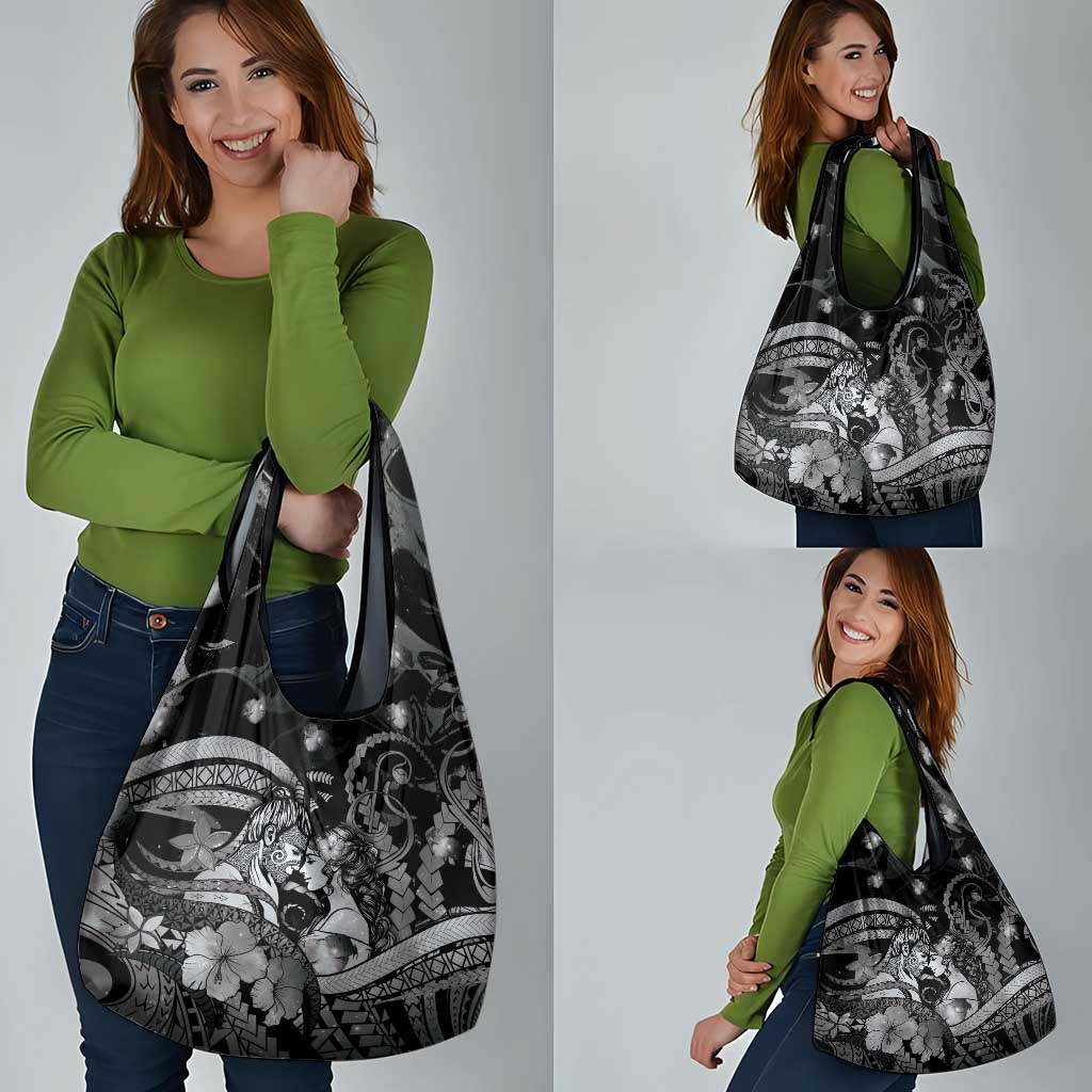 Maori Romantic Valentine Grocery Bag The Hongi Kiss Black Galaxy