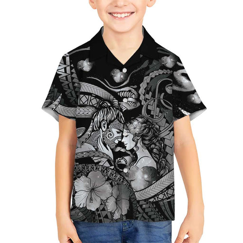 Personalised Maori Romantic Valentine Hawaiian Shirt The Hongi Kiss Black Galaxy