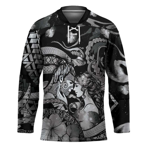 Personalised Maori Romantic Valentine Hockey Jersey The Hongi Kiss Black Galaxy
