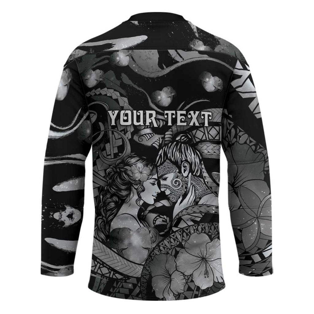 Personalised Maori Romantic Valentine Hockey Jersey The Hongi Kiss Black Galaxy