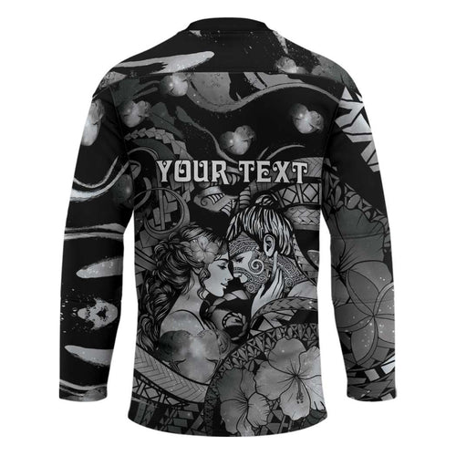 Personalised Maori Romantic Valentine Hockey Jersey The Hongi Kiss Black Galaxy
