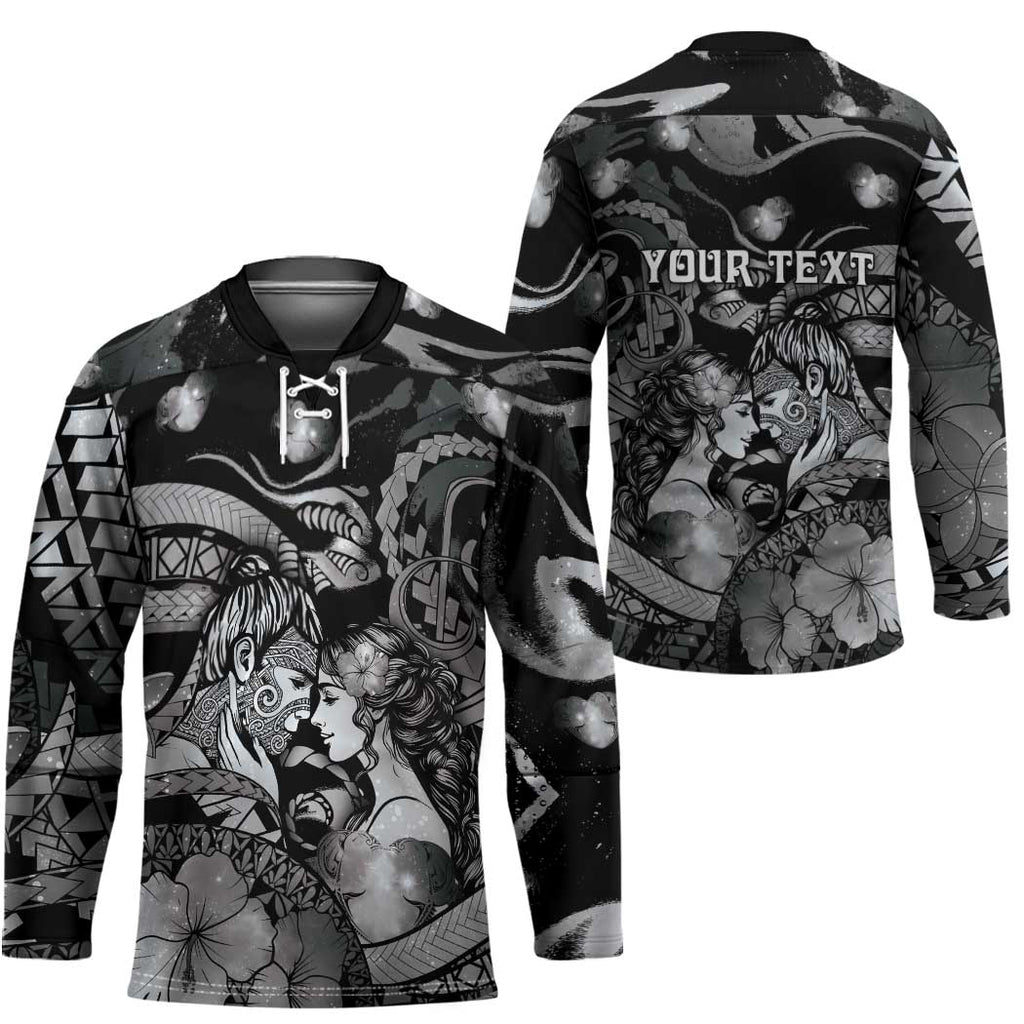 Personalised Maori Romantic Valentine Hockey Jersey The Hongi Kiss Black Galaxy