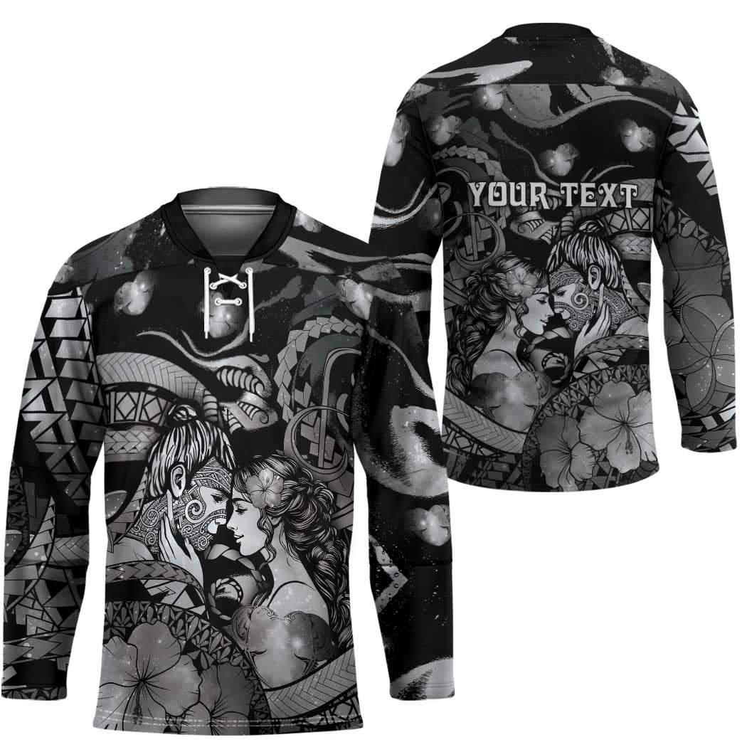 Personalised Maori Romantic Valentine Hockey Jersey The Hongi Kiss Black Galaxy
