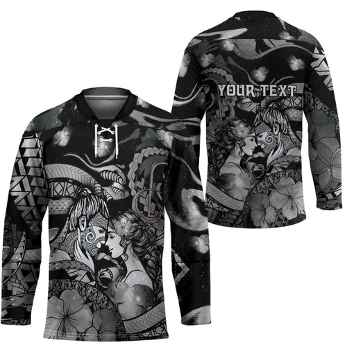 Personalised Maori Romantic Valentine Hockey Jersey The Hongi Kiss Black Galaxy