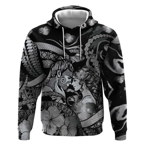 Personalised Maori Romantic Valentine Hoodie The Hongi Kiss Black Galaxy