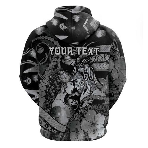 Personalised Maori Romantic Valentine Hoodie The Hongi Kiss Black Galaxy