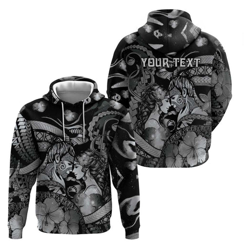 Personalised Maori Romantic Valentine Hoodie The Hongi Kiss Black Galaxy
