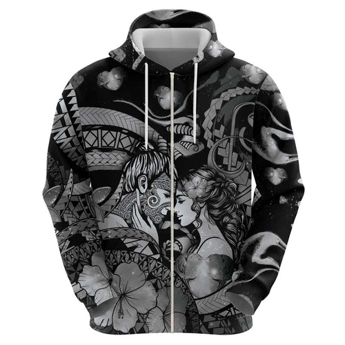 Personalised Maori Romantic Valentine Hoodie The Hongi Kiss Black Galaxy