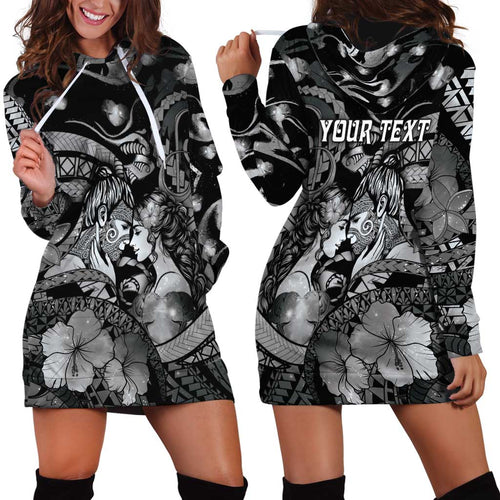 Personalised Maori Romantic Valentine Hoodie Dress The Hongi Kiss Black Galaxy