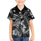 Personalised Maori Romantic Valentine Kid Hawaiian Shirt The Hongi Kiss Black Galaxy