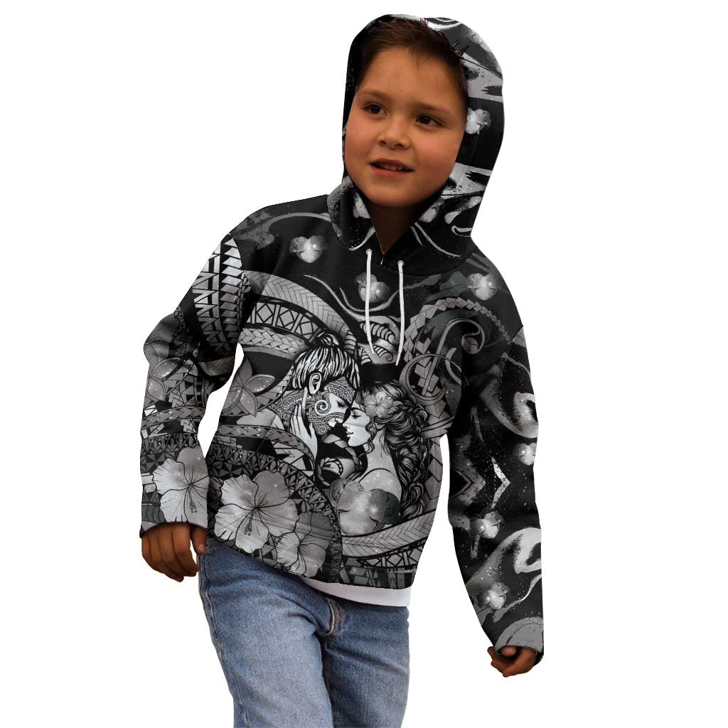 Personalised Maori Romantic Valentine Kid Hoodie The Hongi Kiss Black Galaxy