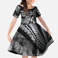 Personalised Maori Romantic Valentine Kid Short Sleeve Dress The Hongi Kiss Black Galaxy