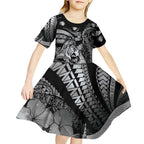 Personalised Maori Romantic Valentine Kid Short Sleeve Dress The Hongi Kiss Black Galaxy