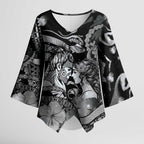 Personalised Maori Romantic Valentine Kimono Sleeve Blouse The Hongi Kiss Black Galaxy