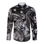 Personalised Maori Romantic Valentine Long Sleeve Button Shirt The Hongi Kiss Black Galaxy