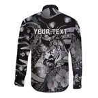Personalised Maori Romantic Valentine Long Sleeve Button Shirt The Hongi Kiss Black Galaxy
