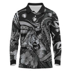Personalised Maori Romantic Valentine Long Sleeve Polo Shirt The Hongi Kiss Black Galaxy