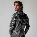 Personalised Maori Romantic Valentine Long Sleeve Polo Shirt The Hongi Kiss Black Galaxy