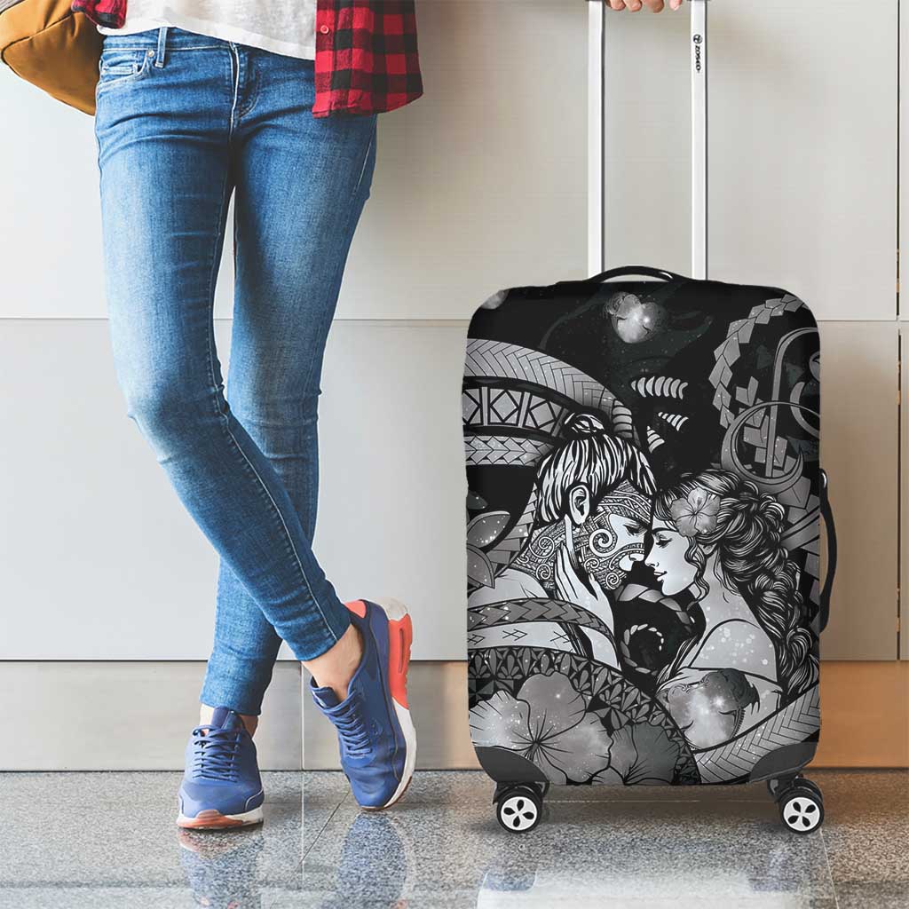 Maori Romantic Valentine Luggage Cover The Hongi Kiss Black Galaxy