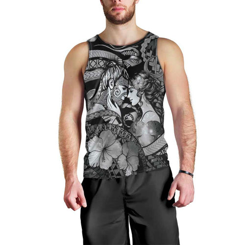 Personalised Maori Romantic Valentine Men Tank Top The Hongi Kiss Black Galaxy