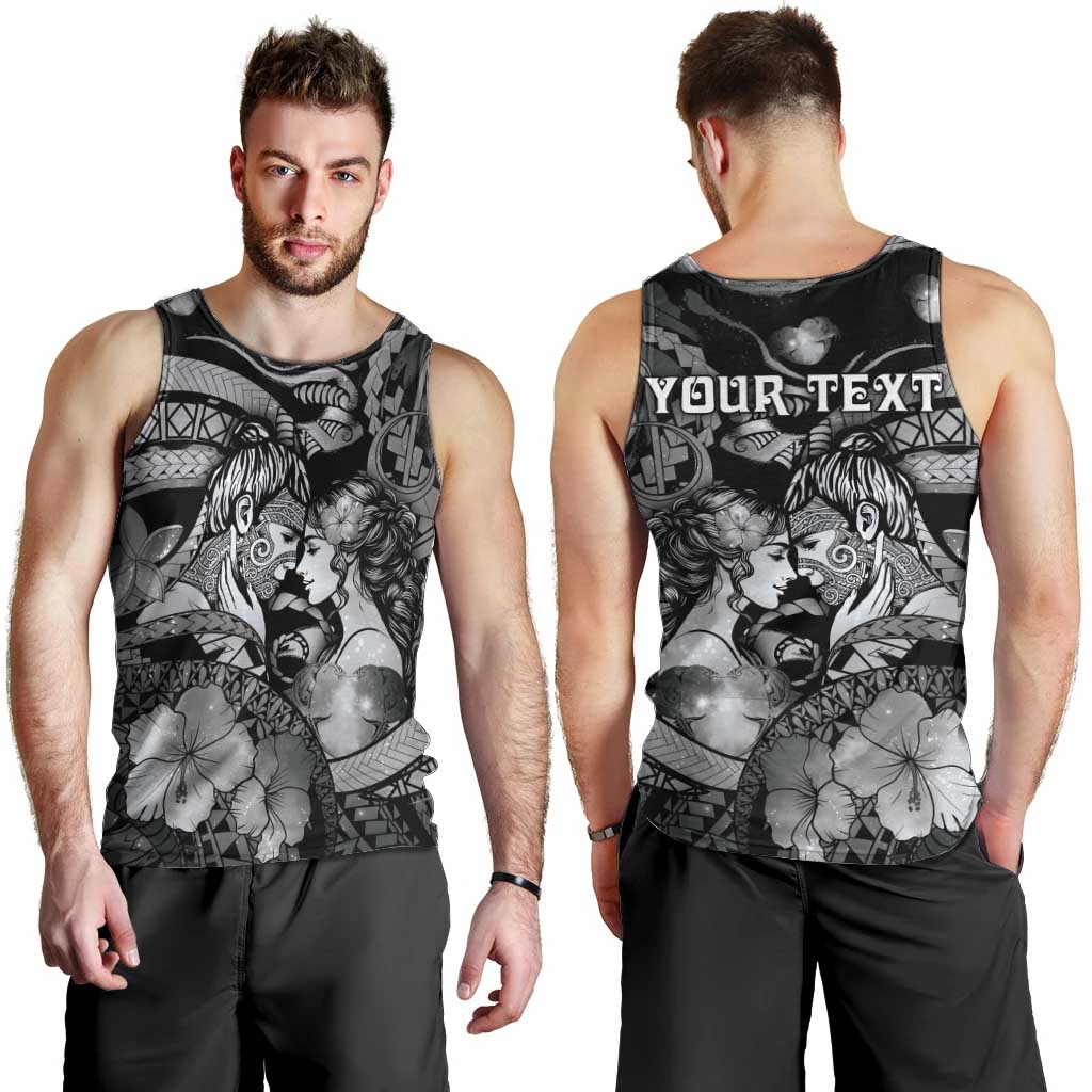 Personalised Maori Romantic Valentine Men Tank Top The Hongi Kiss Black Galaxy