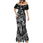 Personalised Maori Romantic Valentine Mermaid Dress The Hongi Kiss Black Galaxy