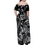 Personalised Maori Romantic Valentine Off Shoulder Maxi Dress The Hongi Kiss Black Galaxy