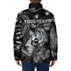 Personalised Maori Romantic Valentine Padded Jacket The Hongi Kiss Black Galaxy