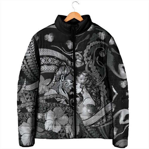 Personalised Maori Romantic Valentine Padded Jacket The Hongi Kiss Black Galaxy