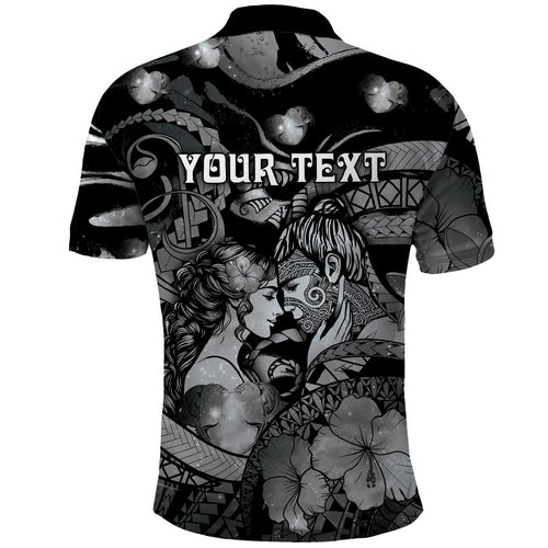 Personalised Maori Romantic Valentine Polo Shirt The Hongi Kiss Black Galaxy