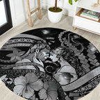 Maori Romantic Valentine Round Carpet The Hongi Kiss Black Galaxy