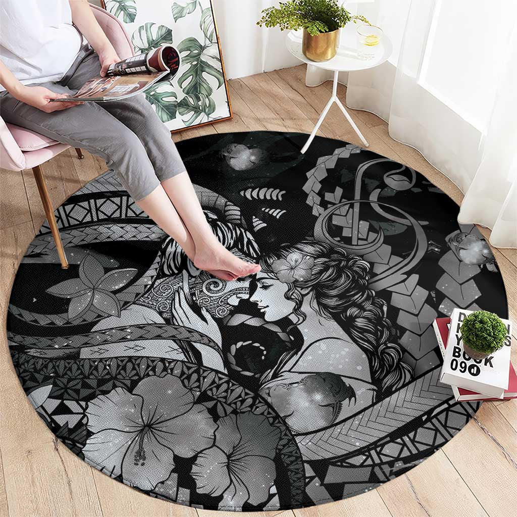Maori Romantic Valentine Round Carpet The Hongi Kiss Black Galaxy