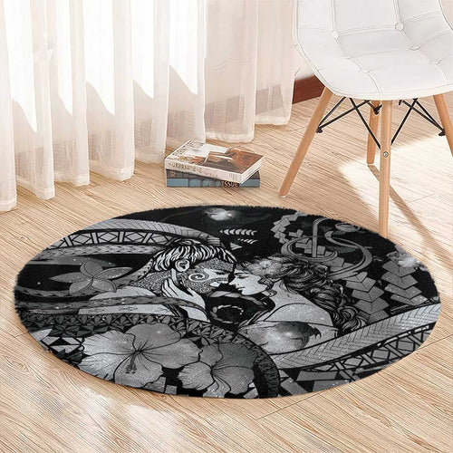 Maori Romantic Valentine Round Carpet The Hongi Kiss Black Galaxy