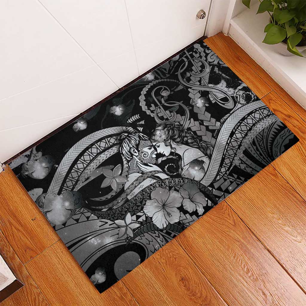 Maori Romantic Valentine Rubber Doormat The Hongi Kiss Black Galaxy