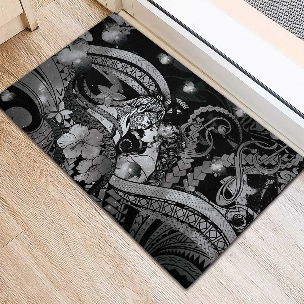 Maori Romantic Valentine Rubber Doormat The Hongi Kiss Black Galaxy