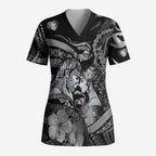 Personalised Maori Romantic Valentine Scrub Top The Hongi Kiss Black Galaxy