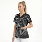 Personalised Maori Romantic Valentine Scrub Top The Hongi Kiss Black Galaxy
