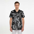 Personalised Maori Romantic Valentine Scrub Top The Hongi Kiss Black Galaxy