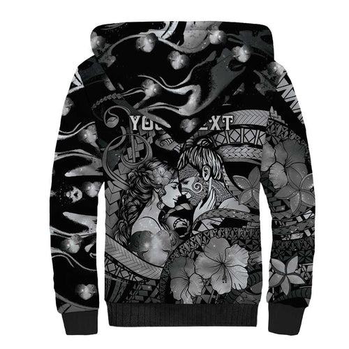 Personalised Maori Romantic Valentine Sherpa Hoodie The Hongi Kiss Black Galaxy