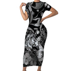 Personalised Maori Romantic Valentine Short Sleeve Bodycon Dress The Hongi Kiss Black Galaxy
