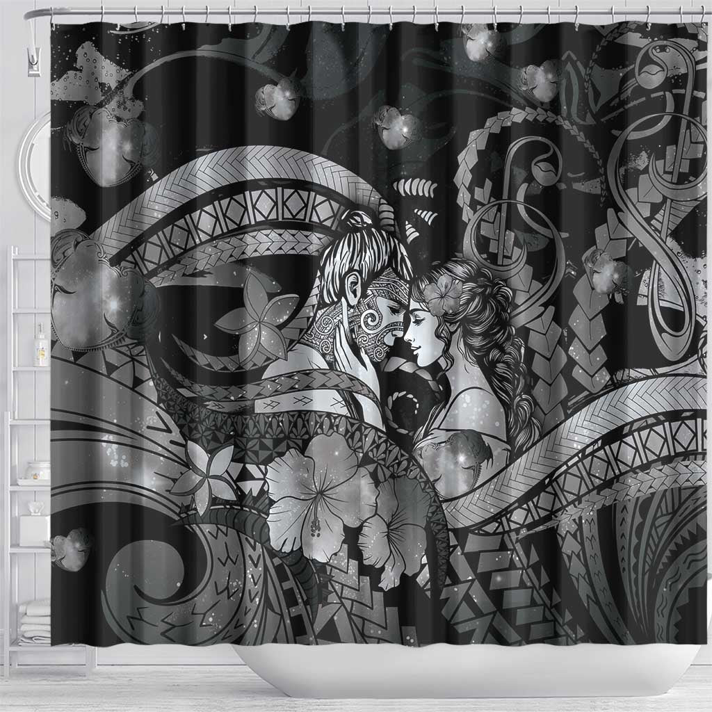 Maori Romantic Valentine Shower Curtain The Hongi Kiss Black Galaxy