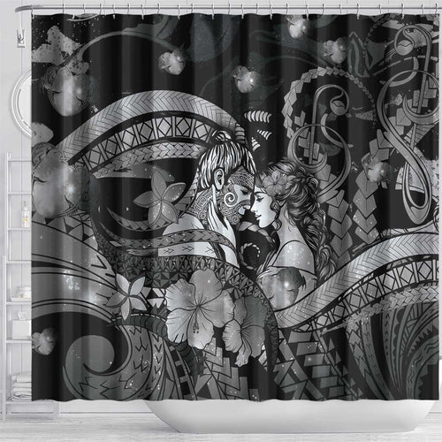 Maori Romantic Valentine Shower Curtain The Hongi Kiss Black Galaxy